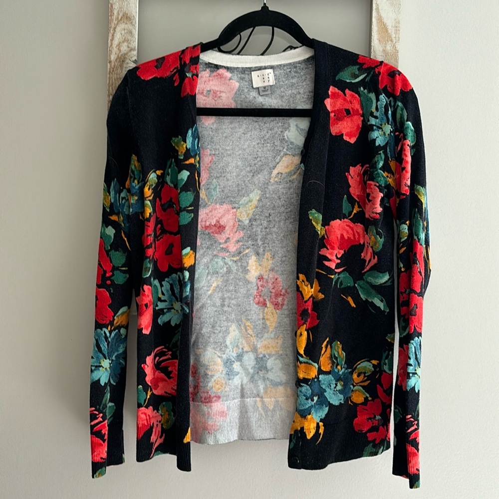 Floral button down sweater